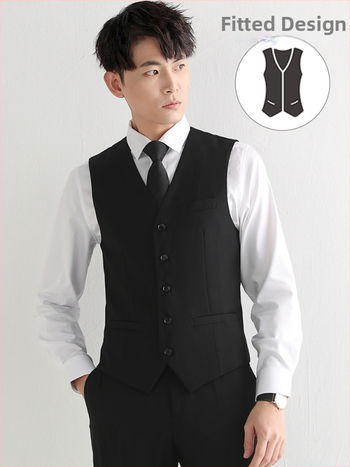 Slim mužská vesta – jednoradové zapínanie, bez goliera, polyesterová látka s polyesterovou podšívkou, viaceré vrecká, ľahký obchodný štýl