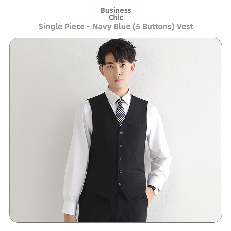 Slim mužská vesta – jednoradové zapínanie, bez goliera, polyesterová látka s polyesterovou podšívkou, viaceré vrecká, ľahký obchodný štýl