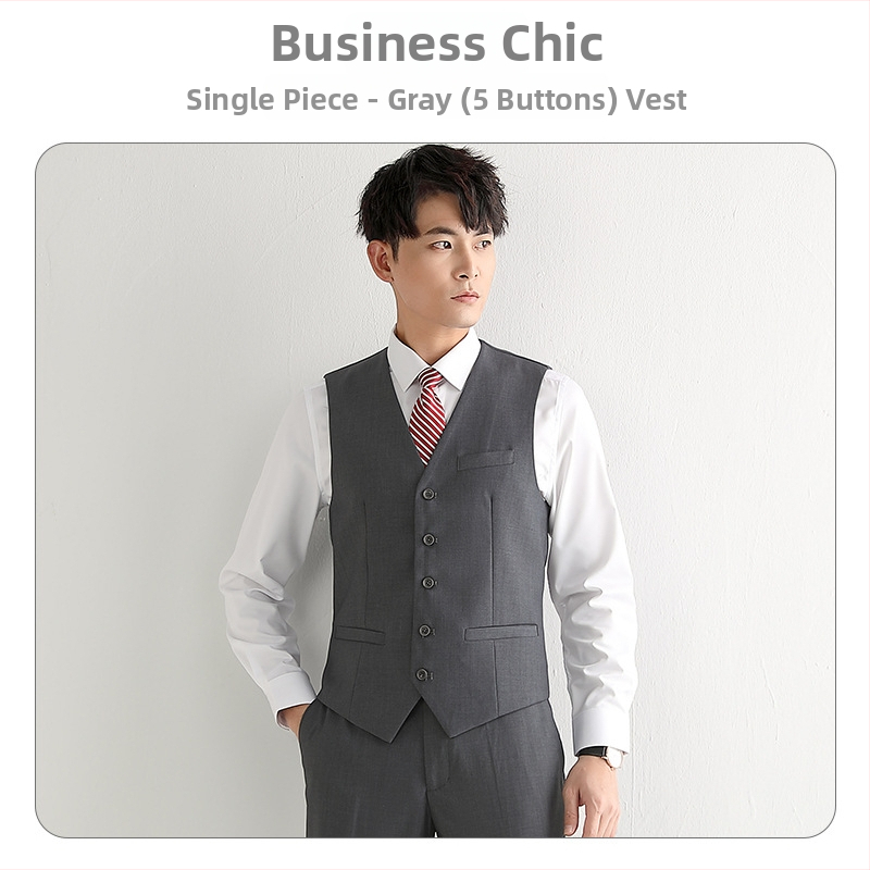 Slim mužská vesta – jednoradové zapínanie, bez goliera, polyesterová látka s polyesterovou podšívkou, viaceré vrecká, ľahký obchodný štýl