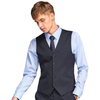 Muški radni prsluk – slim fit, prugasti uzorak, bez ovratnika, 5 gumbi