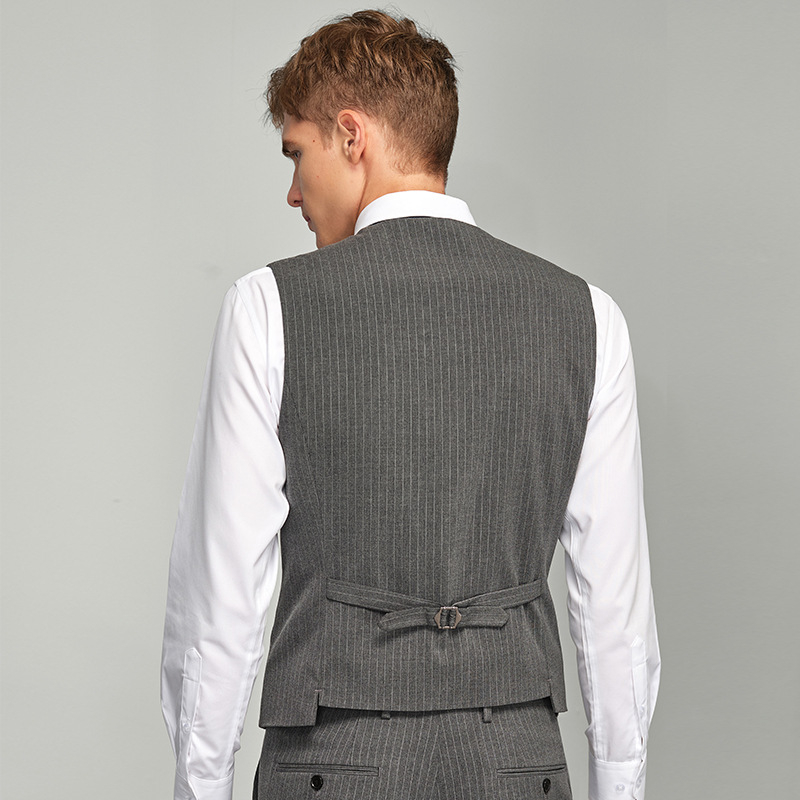 Muški radni prsluk – slim fit, prugasti uzorak, bez ovratnika, 5 gumbi