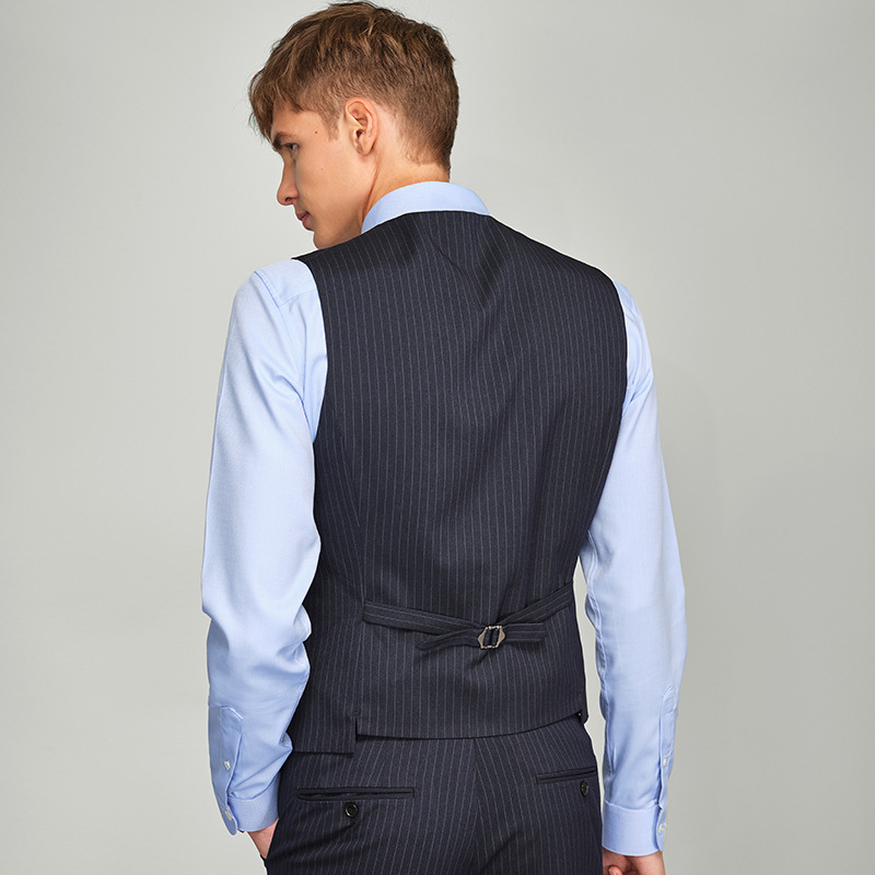 Muški radni prsluk – slim fit, prugasti uzorak, bez ovratnika, 5 gumbi