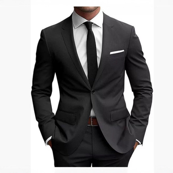 Muški dvodijelni sako i hlače, Slim-Fit, pamuk-viskozna smjesa, ravni rever, prednje kopčanje na jedno dugme, središnji stražnji otvor