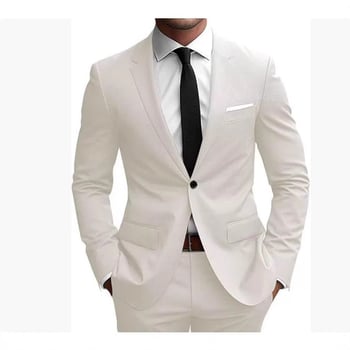 Muški dvodijelni sako i hlače, Slim-Fit, pamuk-viskozna smjesa, ravni rever, prednje kopčanje na jedno dugme, središnji stražnji otvor