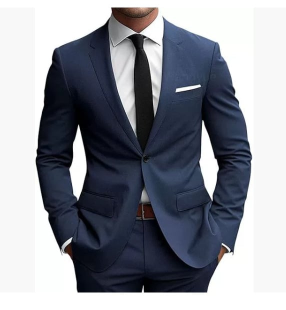 Muški dvodijelni sako i hlače, Slim-Fit, pamuk-viskozna smjesa, ravni rever, prednje kopčanje na jedno dugme, središnji stražnji otvor