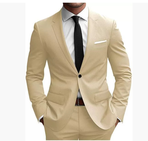 Muški dvodijelni sako i hlače, Slim-Fit, pamuk-viskozna smjesa, ravni rever, prednje kopčanje na jedno dugme, središnji stražnji otvor