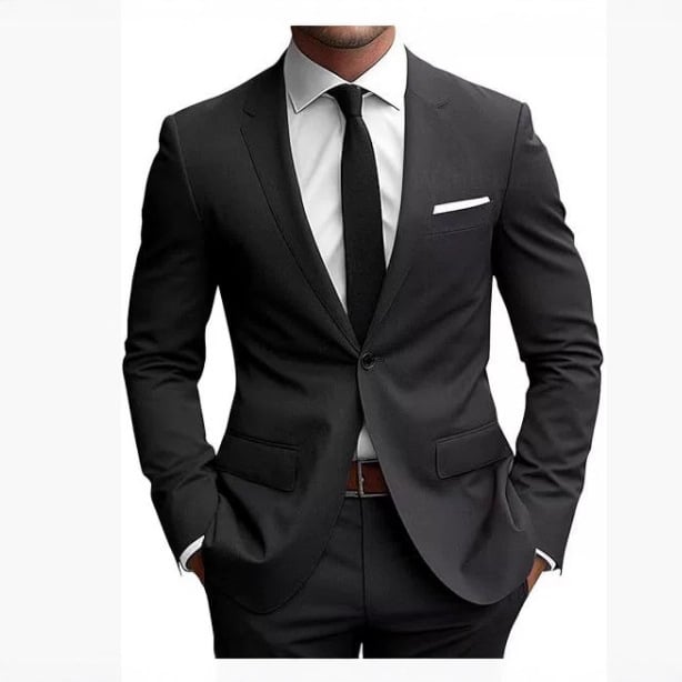Muški dvodijelni sako i hlače, Slim-Fit, pamuk-viskozna smjesa, ravni rever, prednje kopčanje na jedno dugme, središnji stražnji otvor