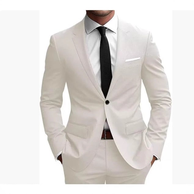 Muški dvodijelni sako i hlače, Slim-Fit, pamuk-viskozna smjesa, ravni rever, prednje kopčanje na jedno dugme, središnji stražnji otvor