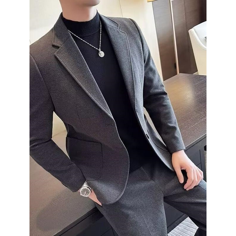 Muški vuneni komplet odijelo, zimska debljina, luksuzan izgled, smeđa kafa boja, vuneno sako za poslovni casual