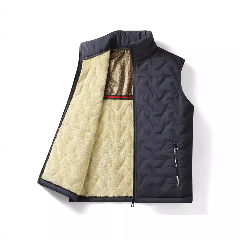 Muška flis vesta s stojećim ovratnikom, prednji zatvarač, poliester smjesa, zimski uski kroj