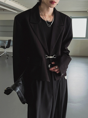 MYQ Muško sako za jesen, ležeran kroj, kratko, korejski stil, jednoredno kopčanje, ovratnik band, tkanina: poliester-bavna 80/20