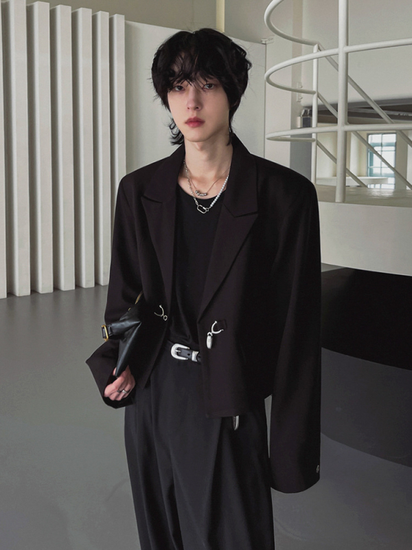 MYQ Muško sako za jesen, ležeran kroj, kratko, korejski stil, jednoredno kopčanje, ovratnik band, tkanina: poliester-bavna 80/20