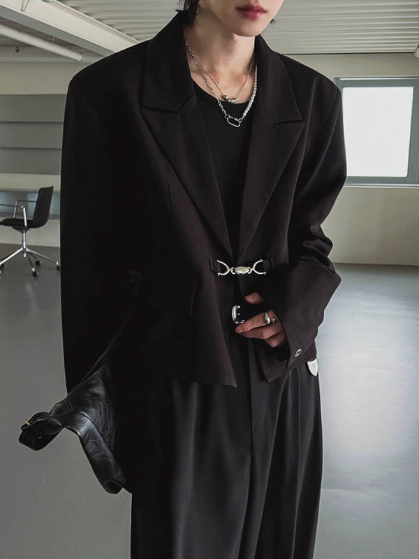 MYQ Muško sako za jesen, ležeran kroj, kratko, korejski stil, jednoredno kopčanje, ovratnik band, tkanina: poliester-bavna 80/20