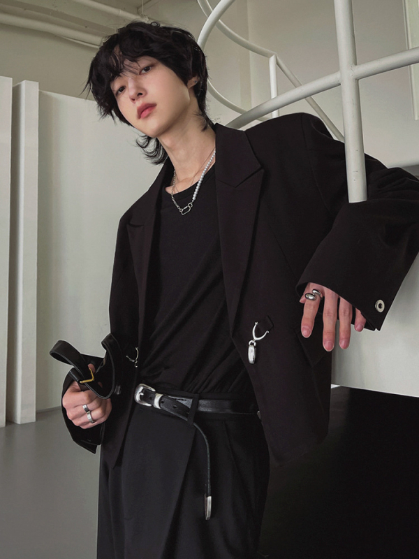 MYQ Muško sako za jesen, ležeran kroj, kratko, korejski stil, jednoredno kopčanje, ovratnik band, tkanina: poliester-bavna 80/20