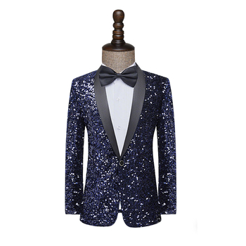 Muško formalno sako Slim Fit, jedno dugme, šal-gol, za plesne nastupe na pozornici, četiri sezone, 90% acetatnih vlakana
