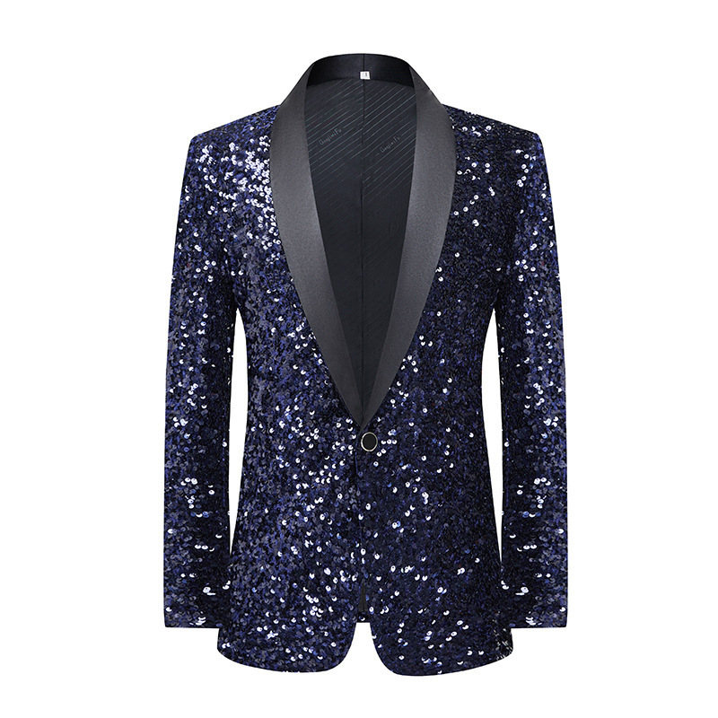 Muško formalno sako Slim Fit, jedno dugme, šal-gol, za plesne nastupe na pozornici, četiri sezone, 90% acetatnih vlakana