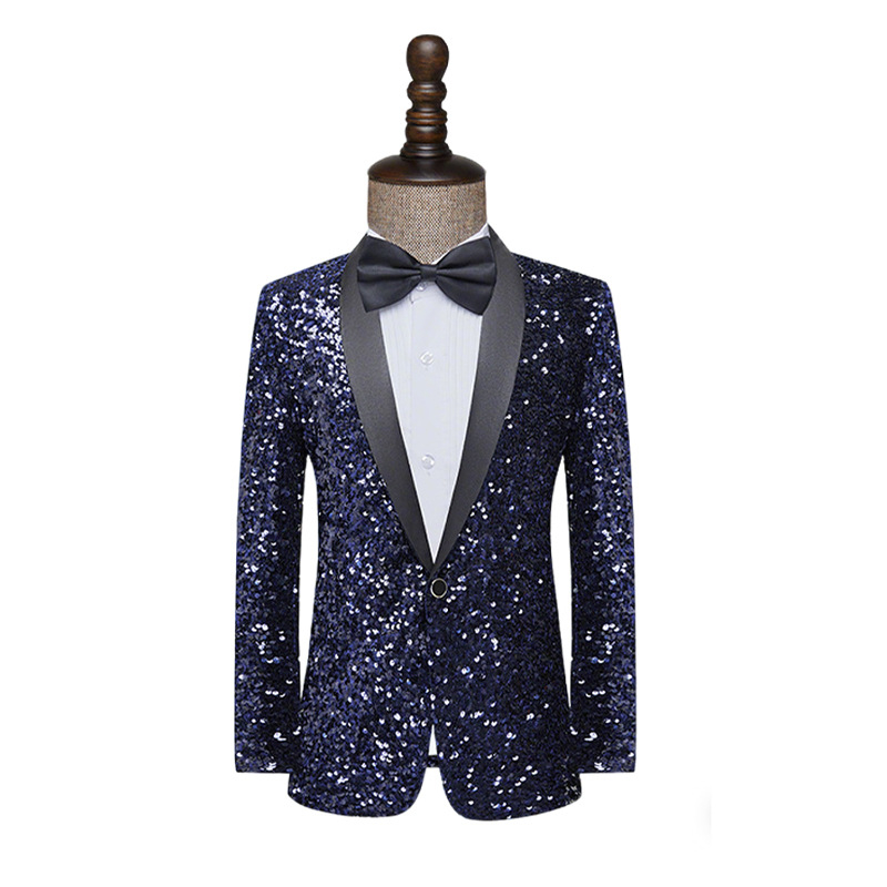 Muško formalno sako Slim Fit, jedno dugme, šal-gol, za plesne nastupe na pozornici, četiri sezone, 90% acetatnih vlakana