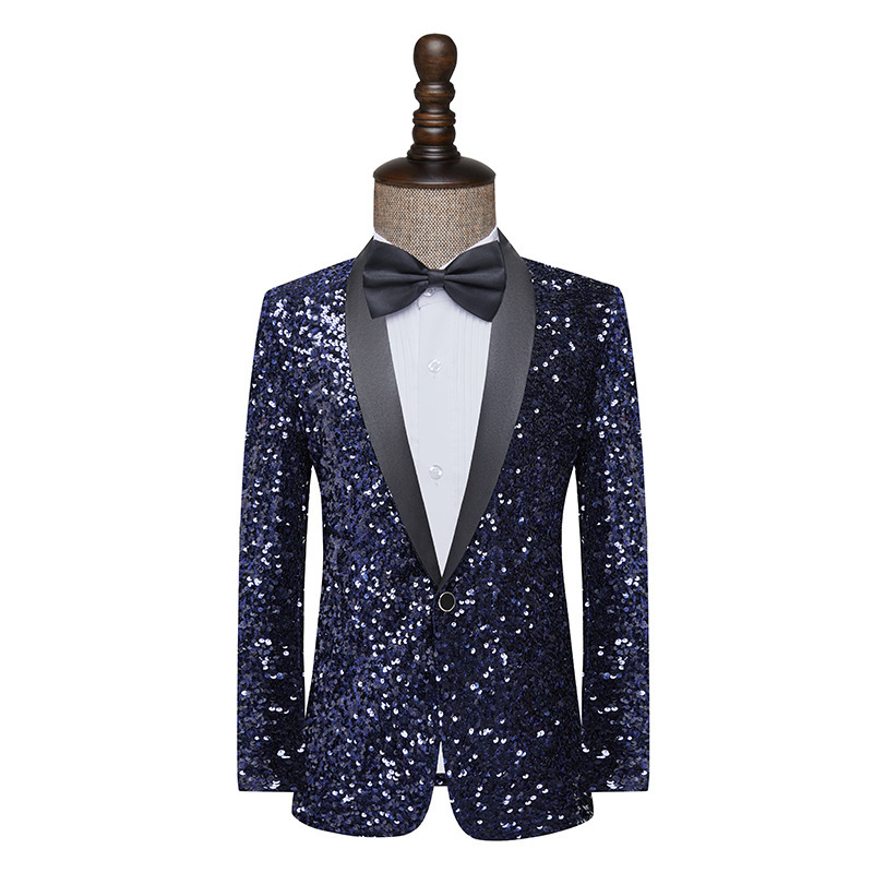 Muško formalno sako Slim Fit, jedno dugme, šal-gol, za plesne nastupe na pozornici, četiri sezone, 90% acetatnih vlakana