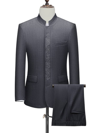 Muško sako u stilu Zhongshan-Tang, casual odijelo, pamuk, bez peglanja, detalji na gumbima, proljeće 2025