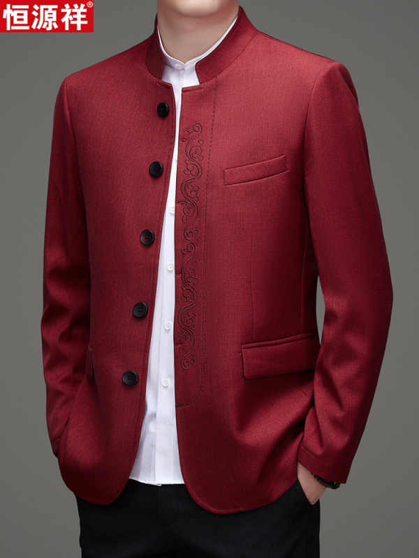 Muško sako u stilu Zhongshan-Tang, casual odijelo, pamuk, bez peglanja, detalji na gumbima, proljeće 2025