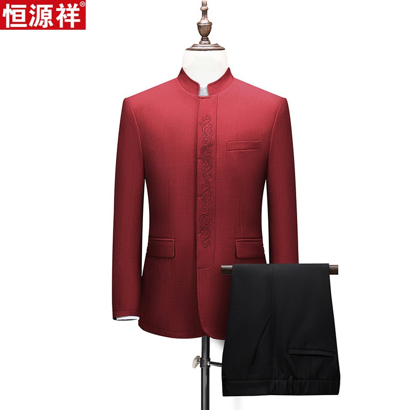 Muško sako u stilu Zhongshan-Tang, casual odijelo, pamuk, bez peglanja, detalji na gumbima, proljeće 2025