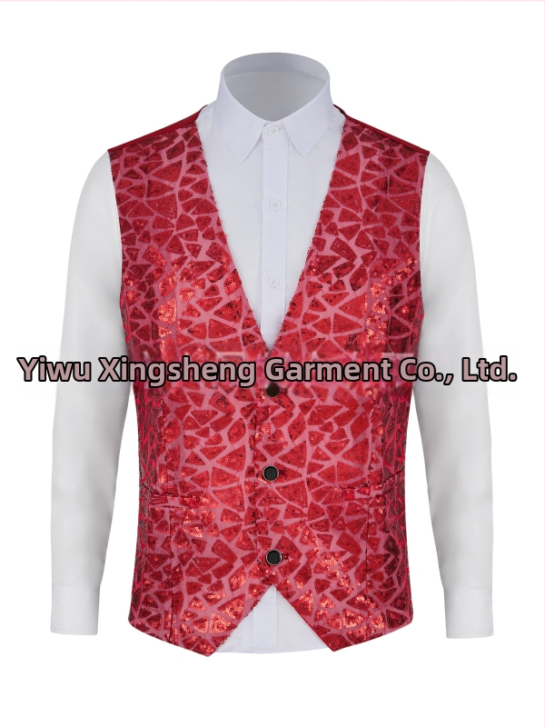 Pánska vesta so flitrami, V výstrih, jednoprsné zapínanie, polyester, štyri ročné obdobia, retro casual