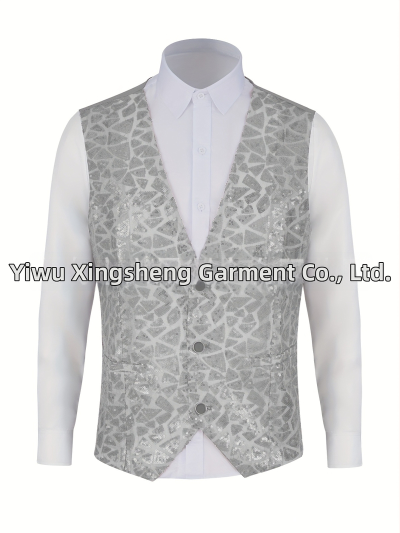 Pánska vesta so flitrami, V výstrih, jednoprsné zapínanie, polyester, štyri ročné obdobia, retro casual