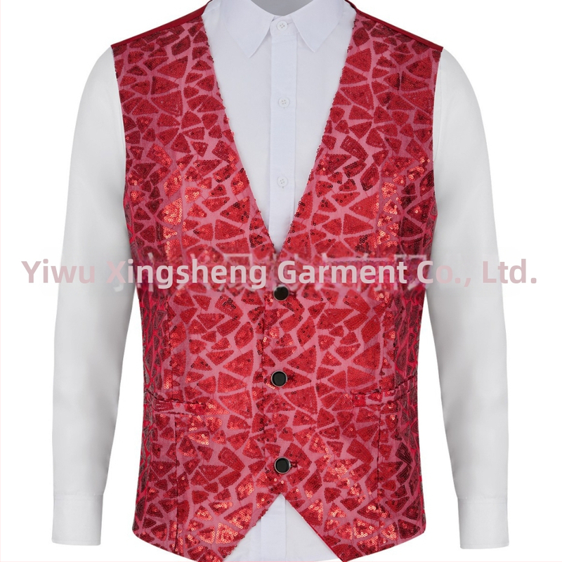 Pánska vesta so flitrami, V výstrih, jednoprsné zapínanie, polyester, štyri ročné obdobia, retro casual