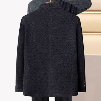 Muško vuneno sako – uski kroj, stojeći ovratnik, dvopopkopčano kopčanje s dva gumba, debeli punjenje, etnički stil s džepnim detaljima