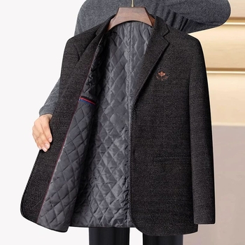 Muško vuneno sako – uski kroj, stojeći ovratnik, dvopopkopčano kopčanje s dva gumba, debeli punjenje, etnički stil s džepnim detaljima