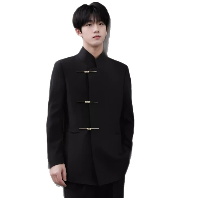 Muški set odijela sa stojećim ovratnikom, jednoredni s tri gumba, uski kroj, poliester smjese, proljeće 2025