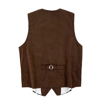 Corduroy prsluk s V-izrezom, jednofarbni, poliester tkanina, slobodan kroj, otporan na gužvanje