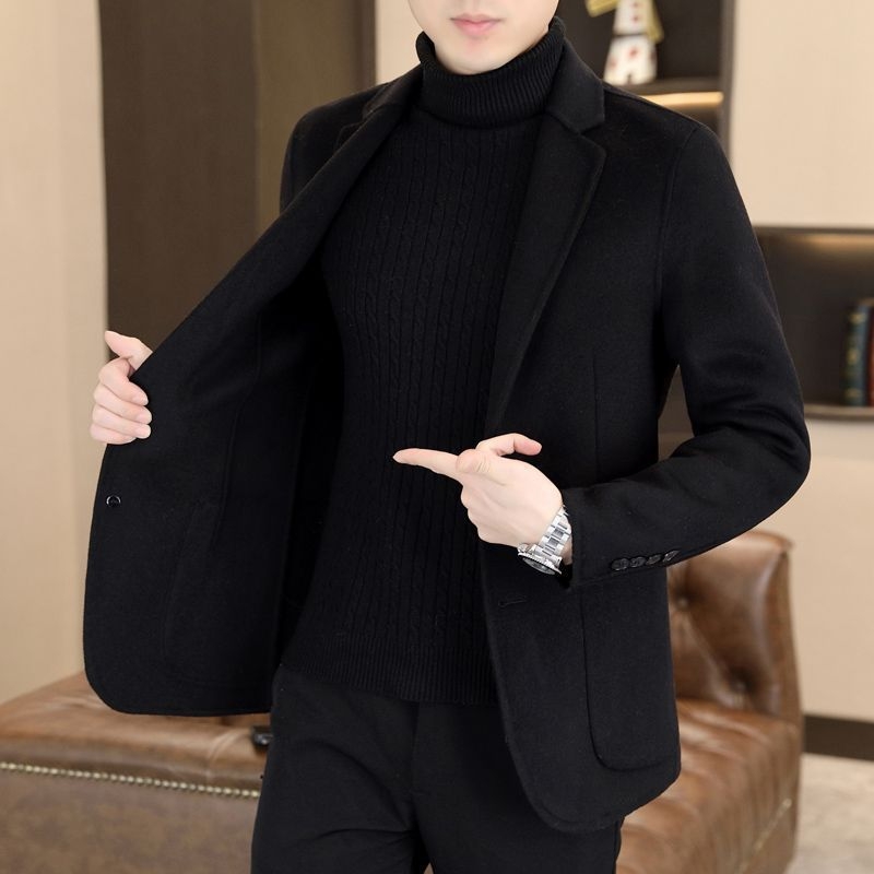 Sacou bărbătesc din lână, revers dublu, croială slim, rever plat, două nasturi în față, primăvara 2025