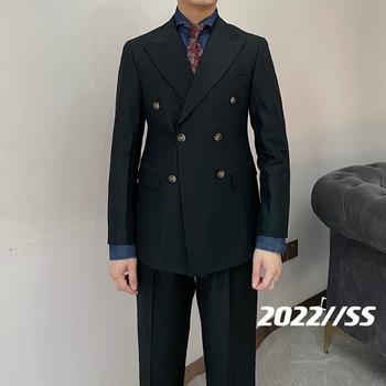 Muški sako u britskom retro stilu, Slim-Fit, dvostruki, Notch Lapel, Corduroy-Linen tkanina, poslovni casual