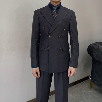 Muški sako u britskom retro stilu, Slim-Fit, dvostruki, Notch Lapel, Corduroy-Linen tkanina, poslovni casual