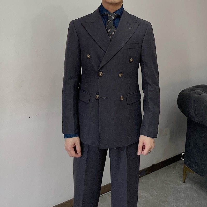 Muški sako u britskom retro stilu, Slim-Fit, dvostruki, Notch Lapel, Corduroy-Linen tkanina, poslovni casual