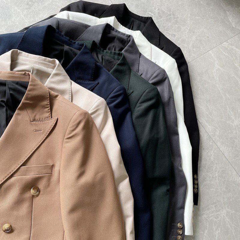 Muški sako u britskom retro stilu, Slim-Fit, dvostruki, Notch Lapel, Corduroy-Linen tkanina, poslovni casual