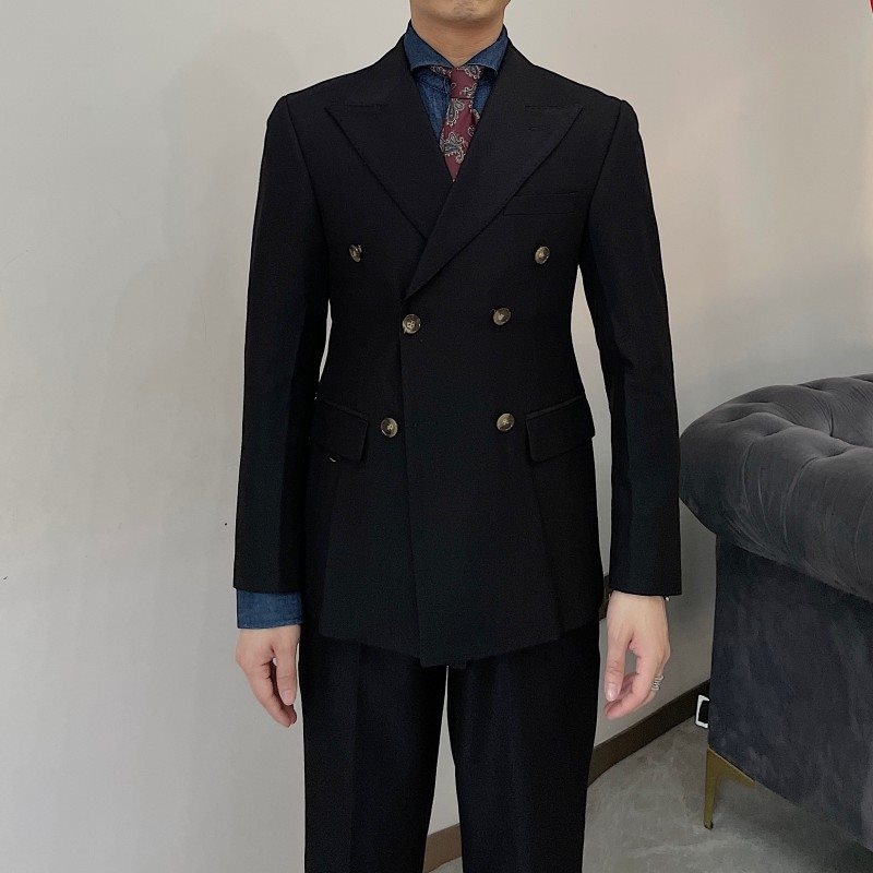 Muški sako u britskom retro stilu, Slim-Fit, dvostruki, Notch Lapel, Corduroy-Linen tkanina, poslovni casual