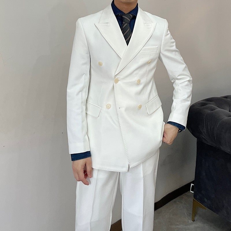 Muški sako u britskom retro stilu, Slim-Fit, dvostruki, Notch Lapel, Corduroy-Linen tkanina, poslovni casual