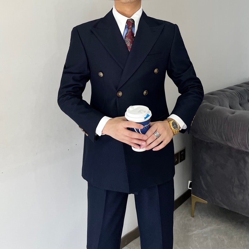 Muški sako u britskom retro stilu, Slim-Fit, dvostruki, Notch Lapel, Corduroy-Linen tkanina, poslovni casual