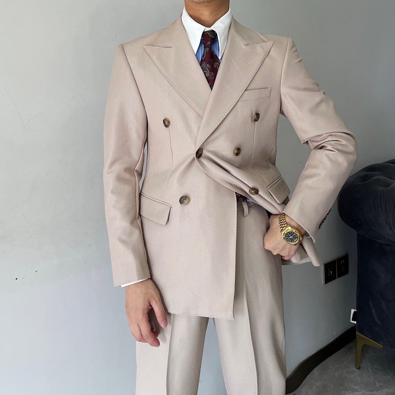 Muški sako u britskom retro stilu, Slim-Fit, dvostruki, Notch Lapel, Corduroy-Linen tkanina, poslovni casual