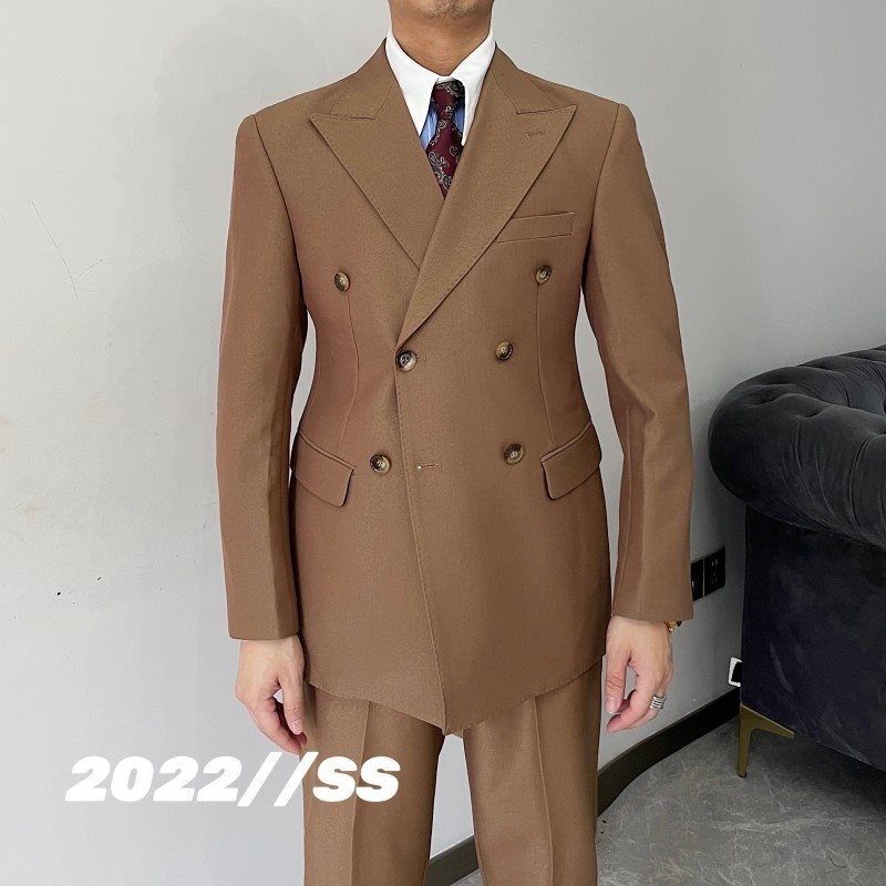 Muški sako u britskom retro stilu, Slim-Fit, dvostruki, Notch Lapel, Corduroy-Linen tkanina, poslovni casual