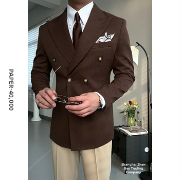 Slim-Fit Corduroy σακάκι κοστουμιού με διπλό κούμπωμα και peaked lapel, λινό βασικό ύφασμα