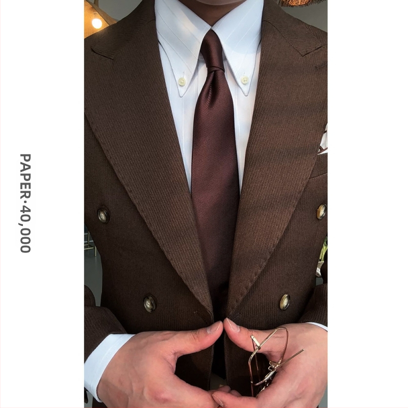 Slim-Fit Corduroy σακάκι κοστουμιού με διπλό κούμπωμα και peaked lapel, λινό βασικό ύφασμα