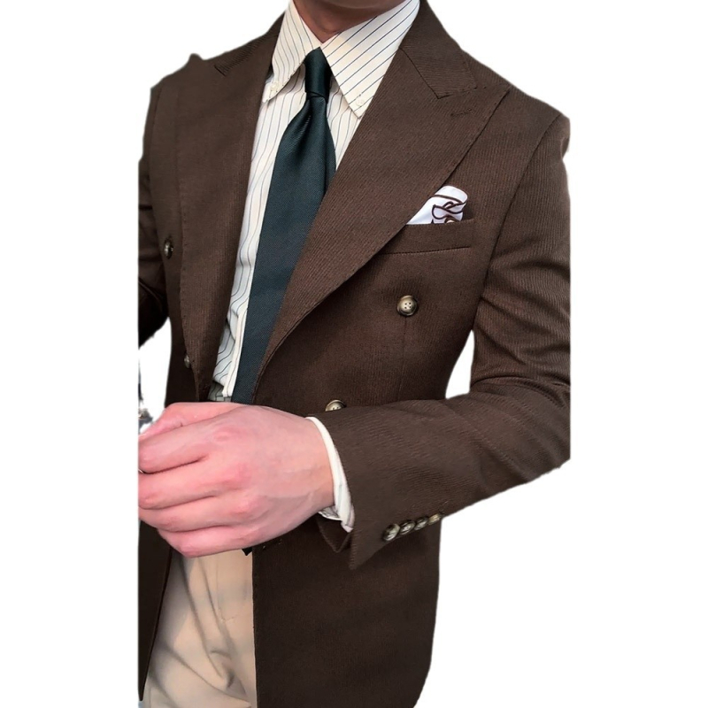 Slim-Fit Corduroy σακάκι κοστουμιού με διπλό κούμπωμα και peaked lapel, λινό βασικό ύφασμα