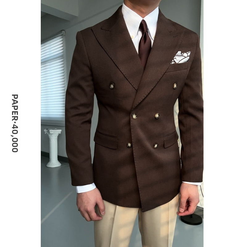 Slim-Fit Corduroy σακάκι κοστουμιού με διπλό κούμπωμα και peaked lapel, λινό βασικό ύφασμα