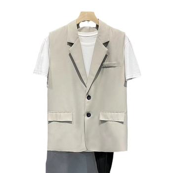 Muški prsluk za odijelo, slobodan kroj, V-izrez, kopčanje u jednoj liniji, mješavina poliestera, prozračan (za sve sezone, jednobojni uzorak)