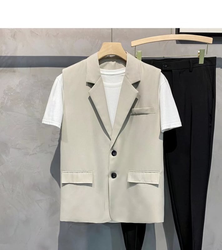 Muški prsluk za odijelo, slobodan kroj, V-izrez, kopčanje u jednoj liniji, mješavina poliestera, prozračan (za sve sezone, jednobojni uzorak)