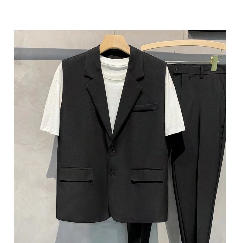 Muški prsluk za odijelo, slobodan kroj, V-izrez, kopčanje u jednoj liniji, mješavina poliestera, prozračan (za sve sezone, jednobojni uzorak)