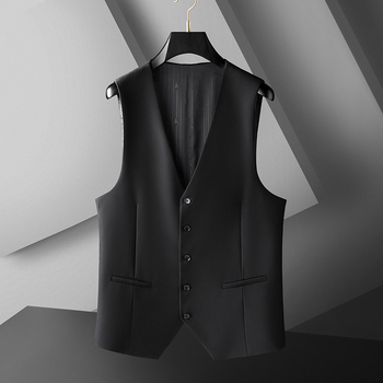 Muški prsluk za odijelo, opuštena kroj, poliester smjesa vlakana, bočni džepovi, jesen 2022